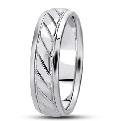 Classic Braid Motif Diamond Carved Wedding Ring 