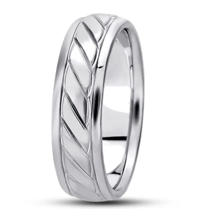 14K white gold 7mm. high polish diamond-cut-fancy-wedding-band - main view