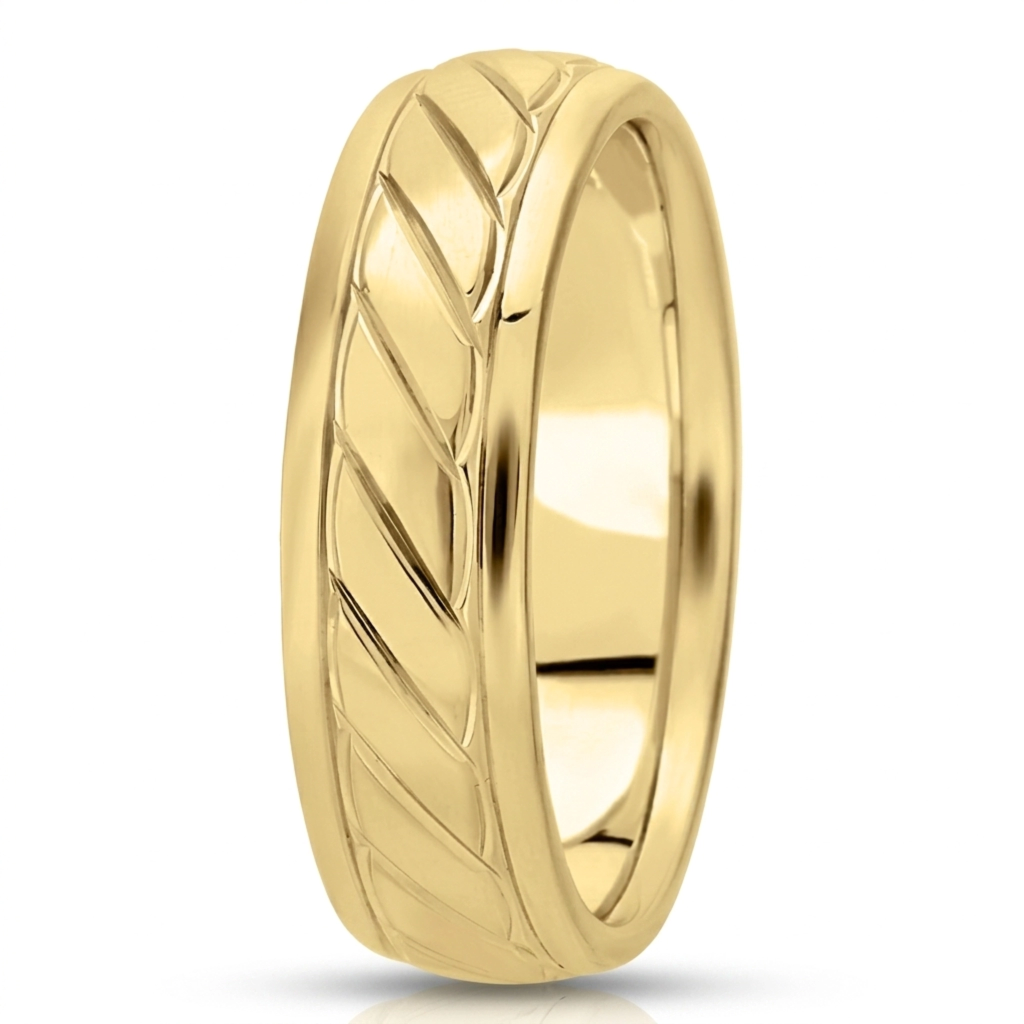 10K yellow gold 7mm. high polish diamond-cut-fancy-wedding-band - alternate view 2