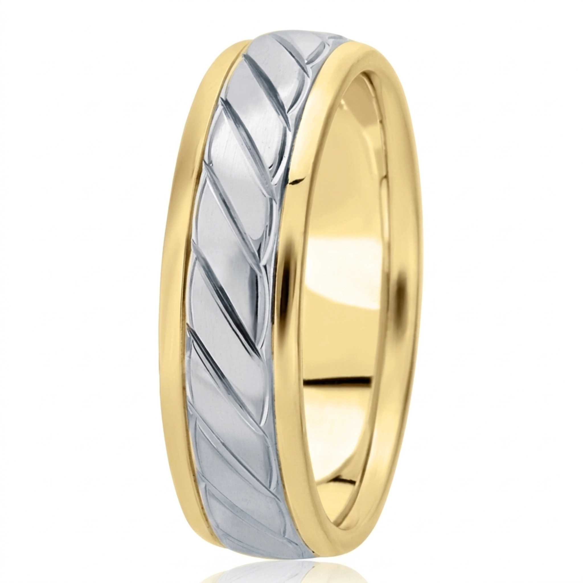 10K white-yellow-white gold 7mm. high polish diamond-cut-fancy-wedding-band - alternate view 3