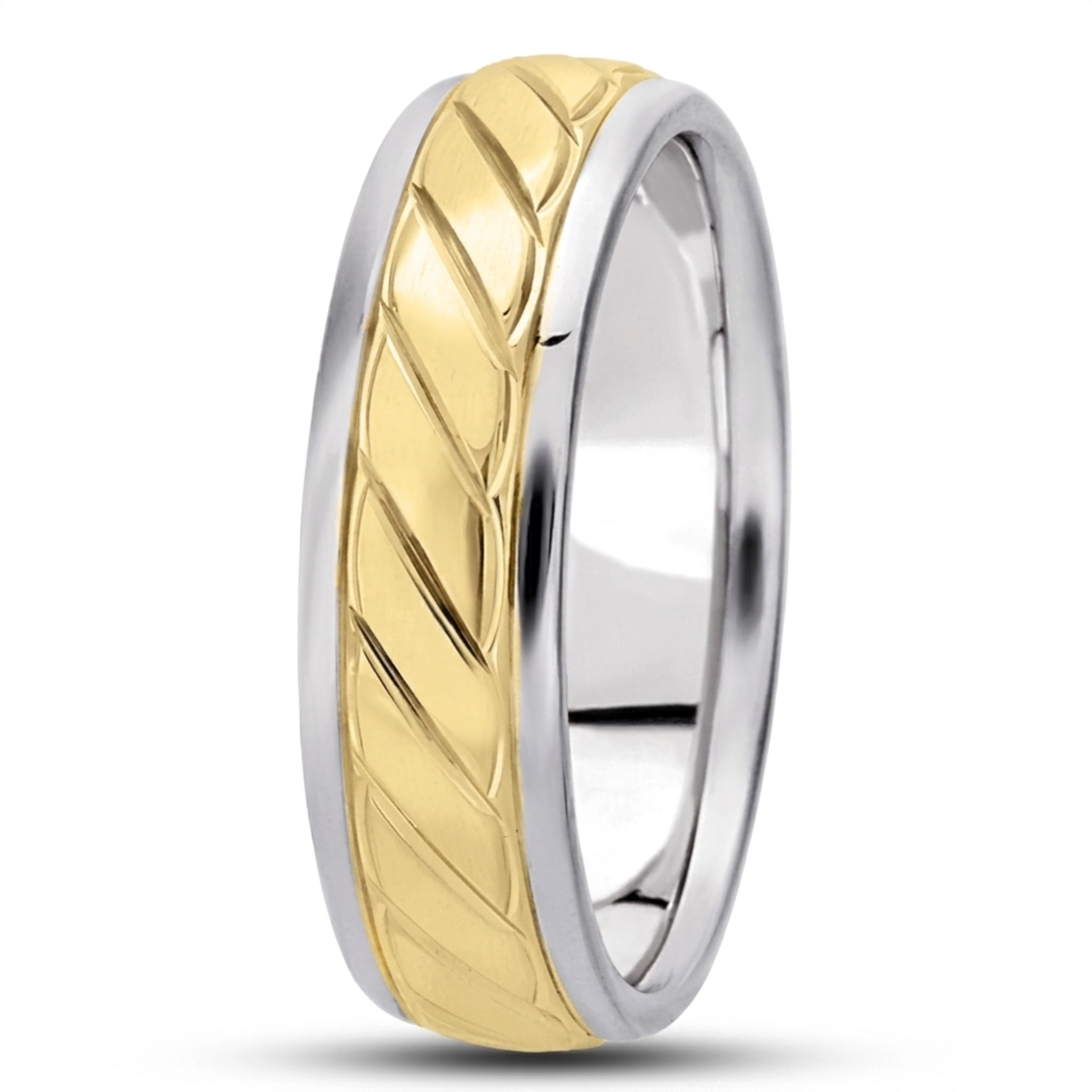 10K white-yellow-white gold 7mm. high polish diamond-cut-fancy-wedding-band - alternate view 4