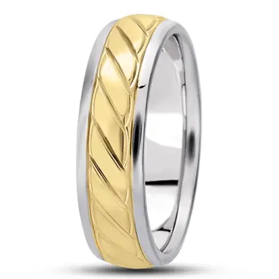 10K white-yellow-white gold 7mm. high polish diamond-cut-fancy-wedding-band - alternate view 4 thumbnail