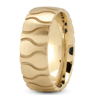 18K yellow gold 8mm. satin Wave-Cut-Fancy-Wedding-Band - main view thumbnail