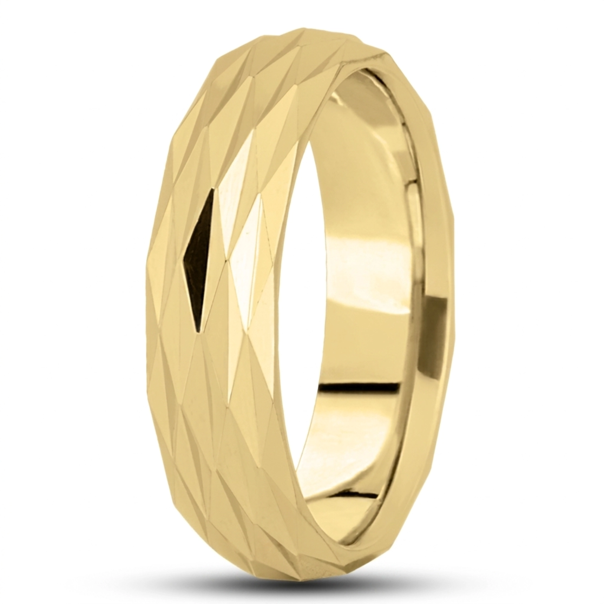 10K yellow gold 6mm. high polish diamond-cut-fancy-wedding-ring - main view