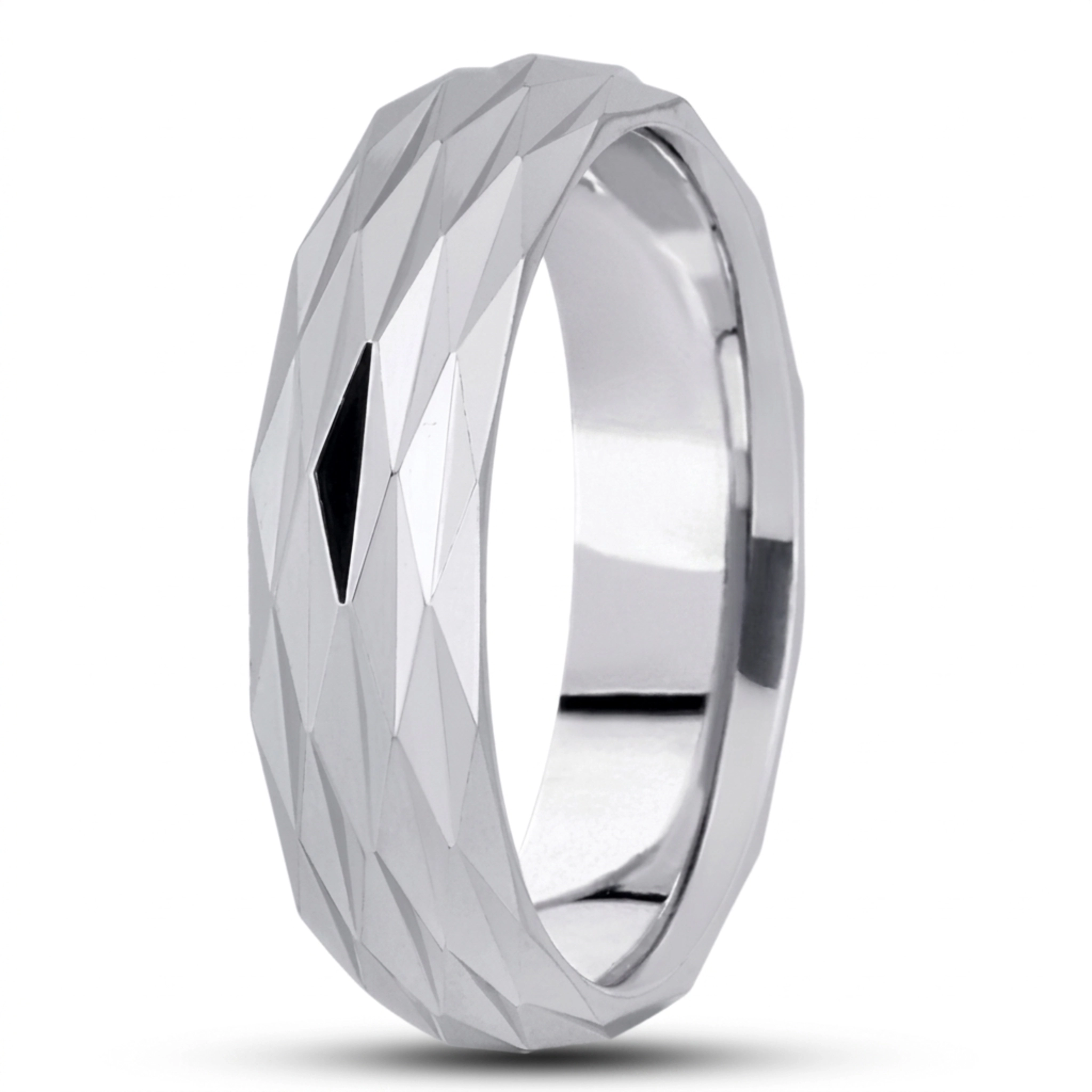 10K white gold 6mm. high polish diamond-cut-fancy-wedding-ring - alternate view 2