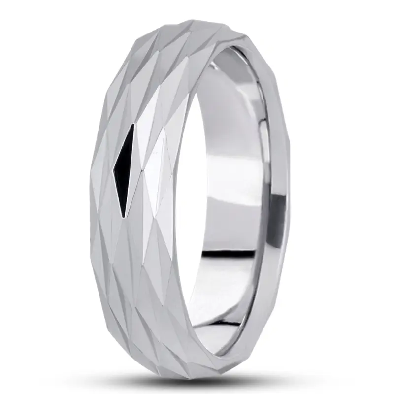 14K white gold 6mm. high polish diamond-cut-fancy-wedding-ring - alternate view 2