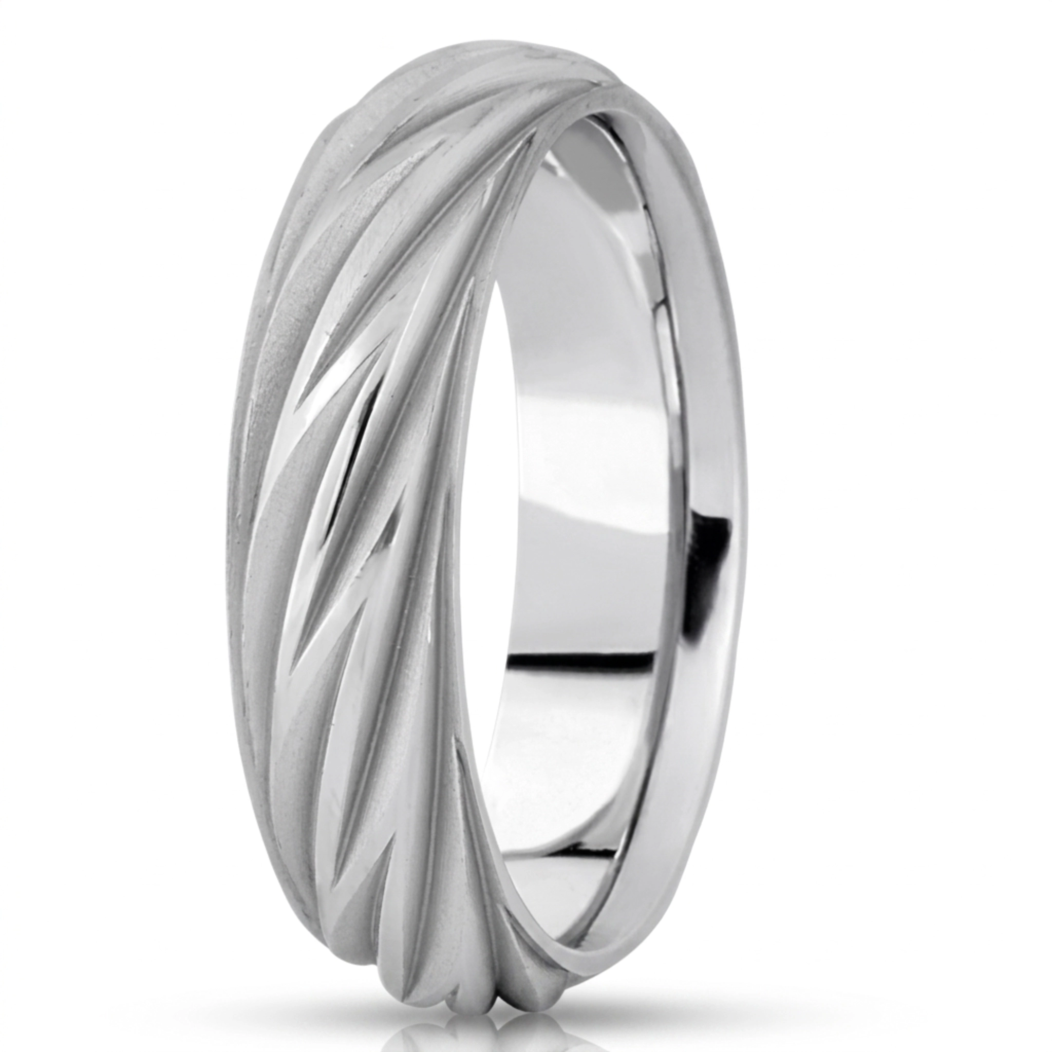10K white gold 6mm. satin diamond-cut-fancy-wedding-ring - main view