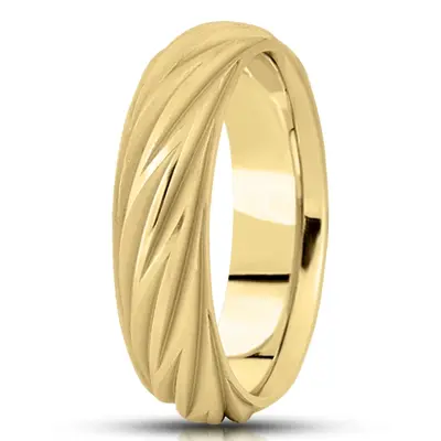 10K yellow gold 6mm. satin diamond-cut-fancy-wedding-ring - alternate view 2 thumbnail