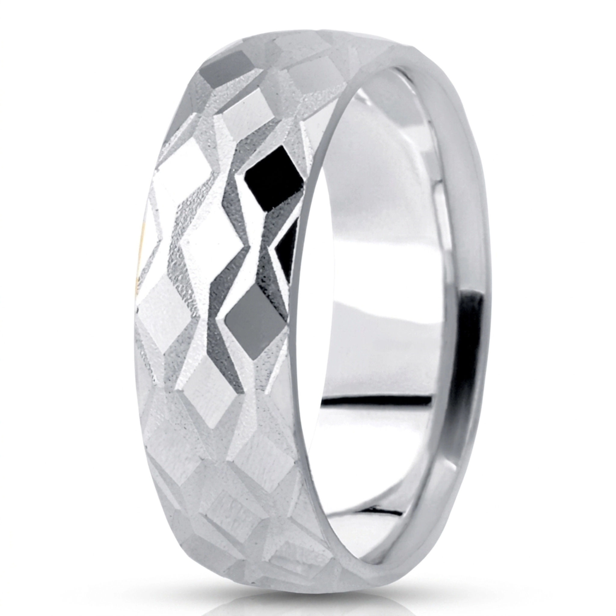 10K white gold 7mm. high polish diamond-cut-fancy-wedding-band - main view