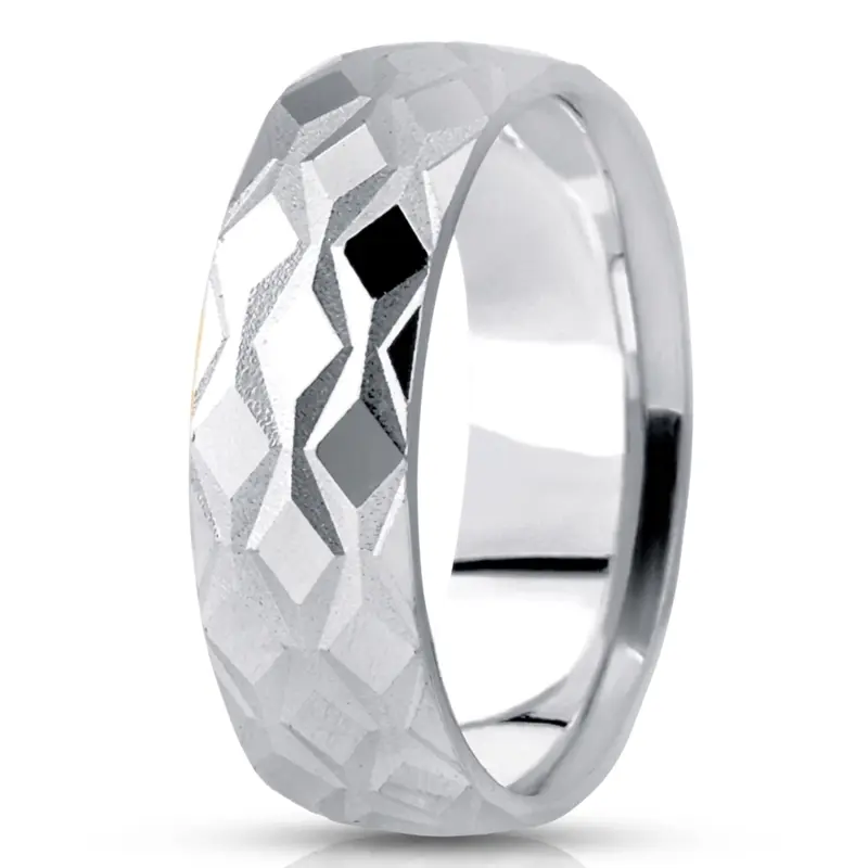 14K white gold 7mm. high polish diamond-cut-fancy-wedding-band - main view