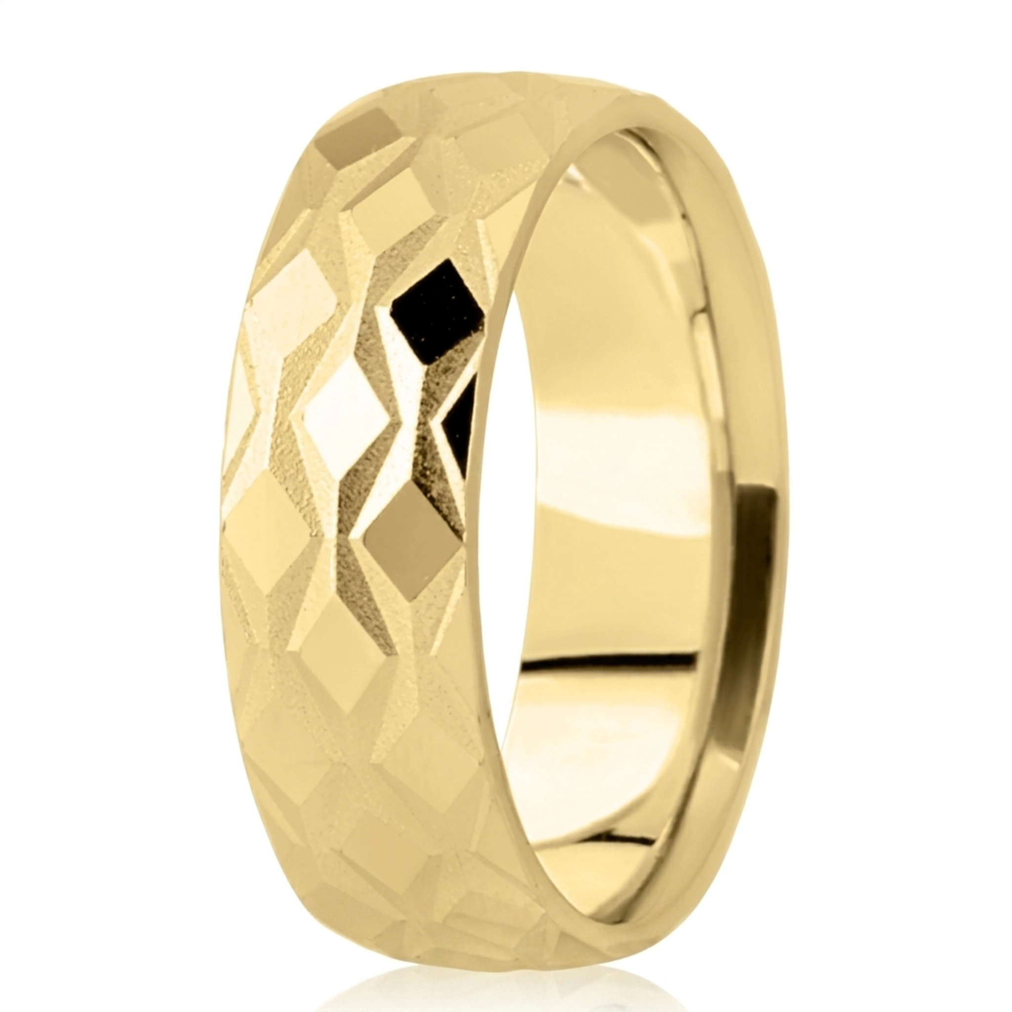 10K yellow gold 7mm. high polish diamond-cut-fancy-wedding-band - alternate view 2