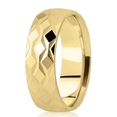 10K yellow gold 7mm. high polish diamond-cut-fancy-wedding-band - alternate view 2 thumbnail