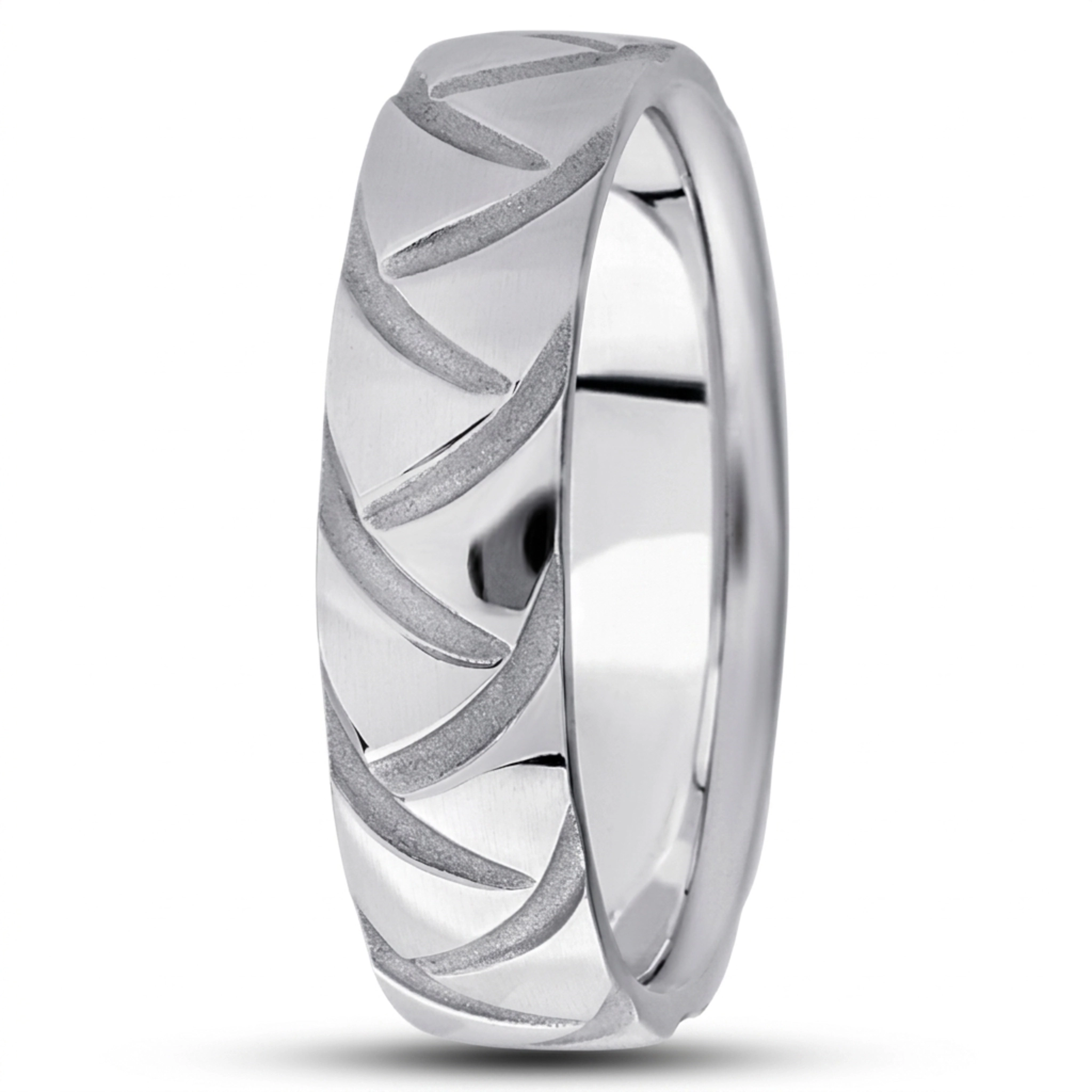 10K white gold 6.5mm high polish fancy-diamond-cut-wedding-band - main view