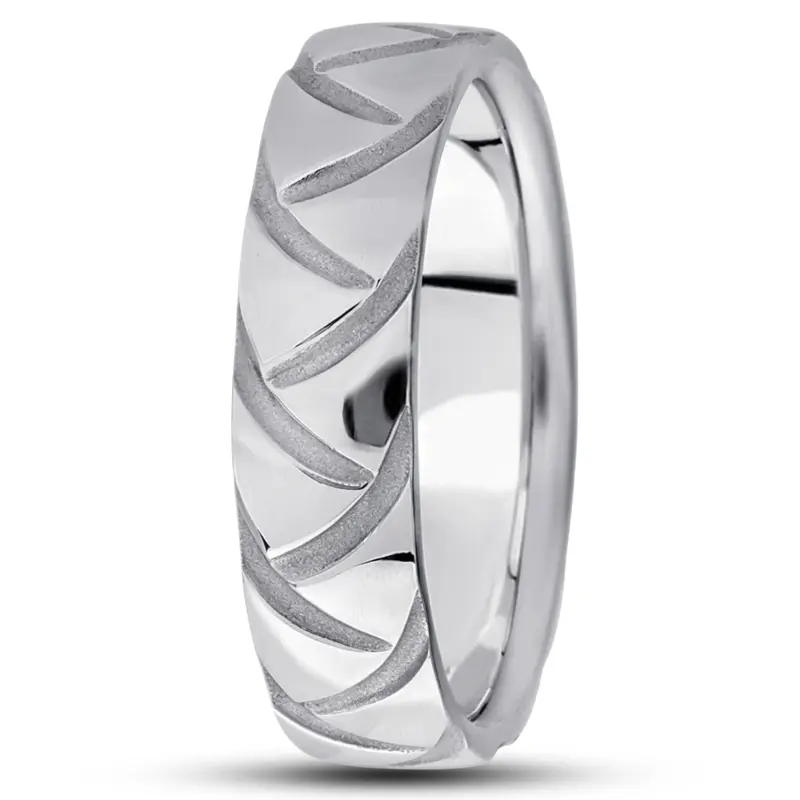 14K white gold 6.5mm high polish fancy-diamond-cut-wedding-band - main view