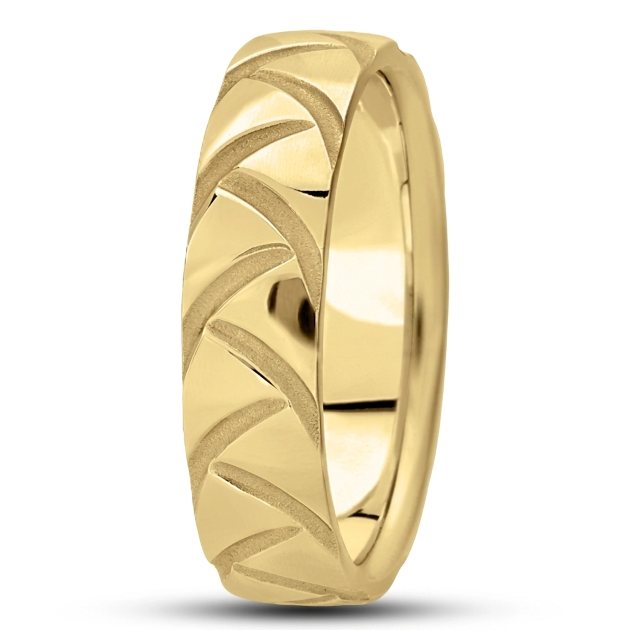 10K yellow gold 6.5mm high polish fancy-diamond-cut-wedding-band - alternate view 2