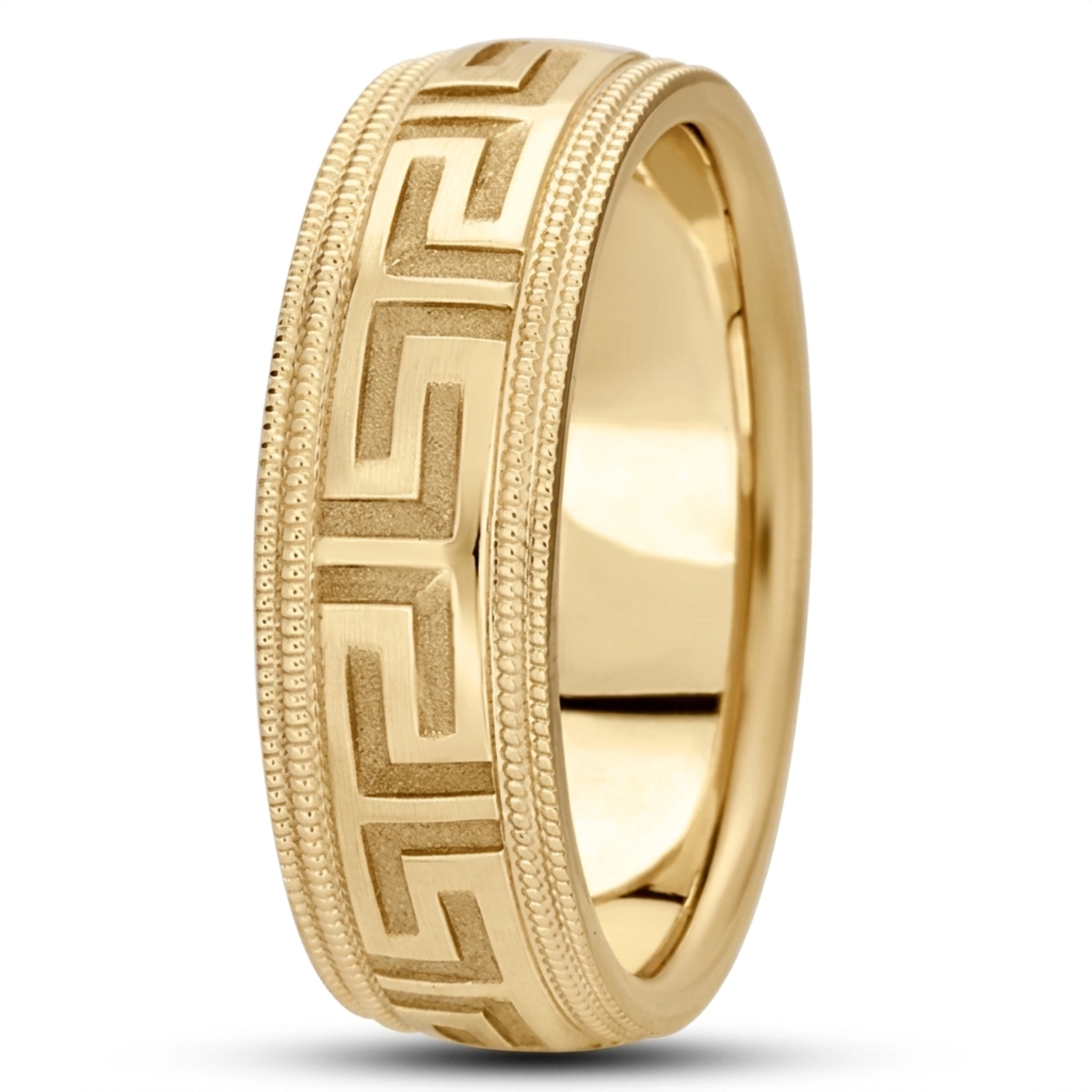 10K yellow gold 7mm. high polish fancy-carved-diamond-cut-wedding-band - alternate view 2