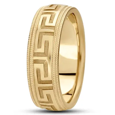 10K yellow gold 7mm. high polish fancy-carved-diamond-cut-wedding-band - alternate view 2 thumbnail