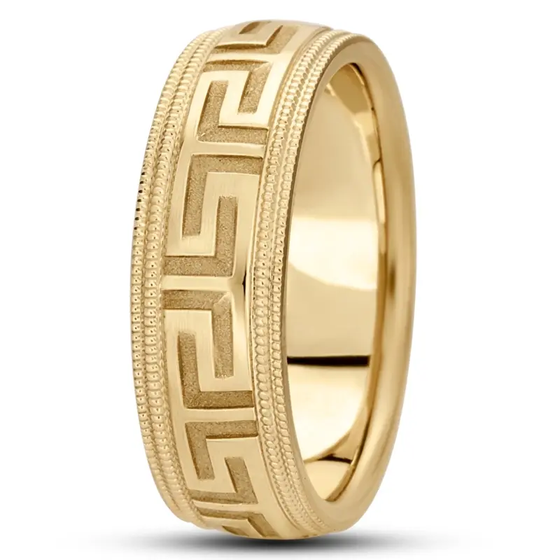 10K yellow gold 7mm. high polish fancy-carved-diamond-cut-wedding-band - alternate view 2