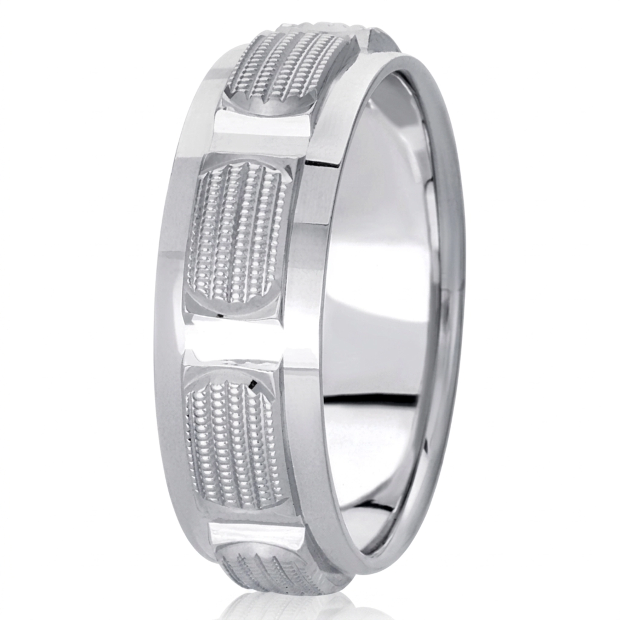10K white gold 7mm. high polish fancy-carved-diamond-cut-wedding-band - alternate view 2