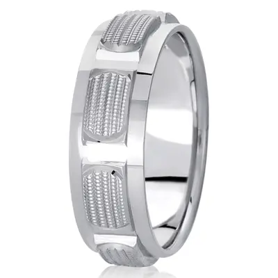 10K white gold 7mm. high polish fancy-carved-diamond-cut-wedding-band - alternate view 2 thumbnail