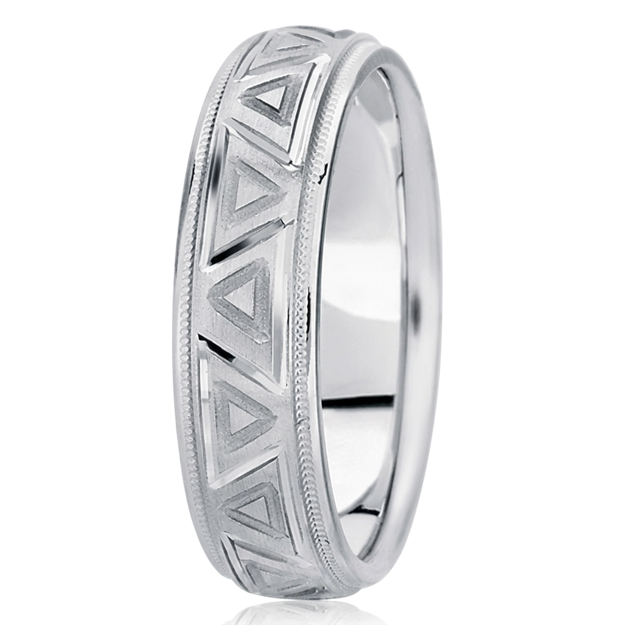 10K white gold 6.5mm satin fancy-diamond-cut-wedding-band - alternate view 2