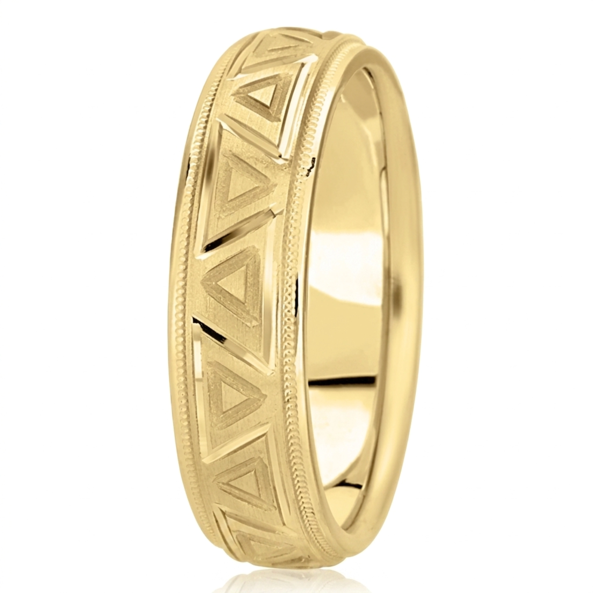 10K yellow gold 6.5mm satin fancy-diamond-cut-wedding-band - alternate view 3