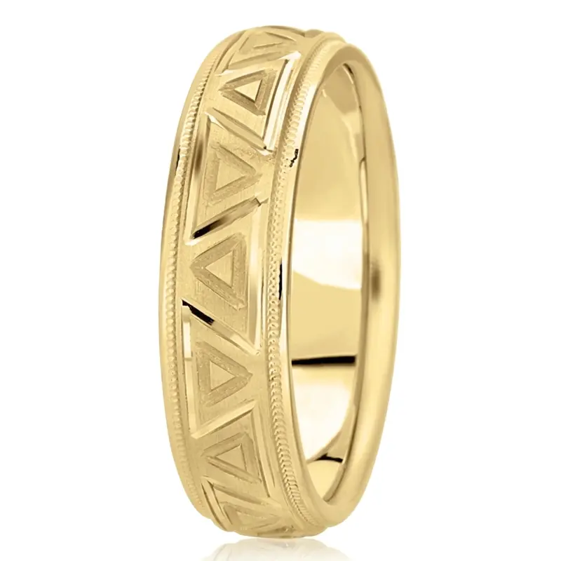 10K yellow gold 6.5mm satin fancy-diamond-cut-wedding-band - alternate view 3