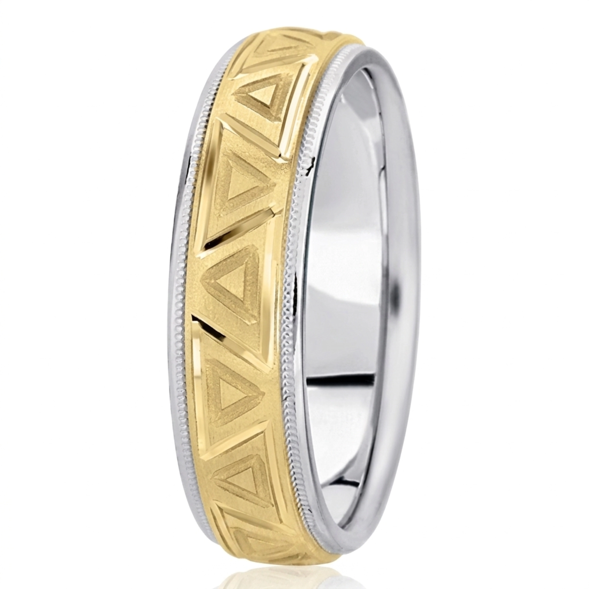 10K white-yellow-white gold 6.5mm satin fancy-diamond-cut-wedding-band - alternate view 4