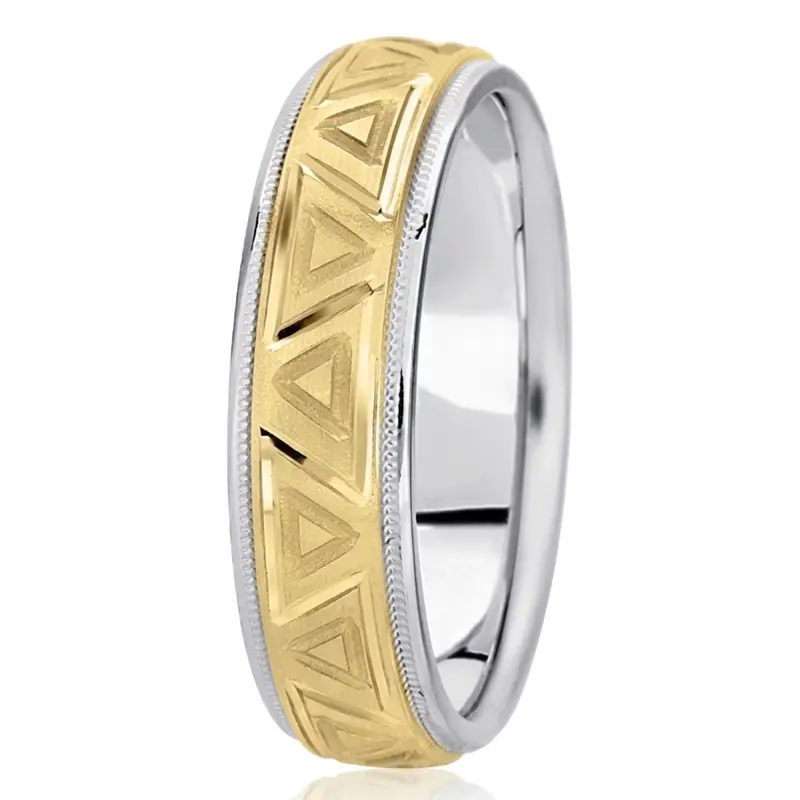 10K white-yellow-white gold 6.5mm satin fancy-diamond-cut-wedding-band - alternate view 4