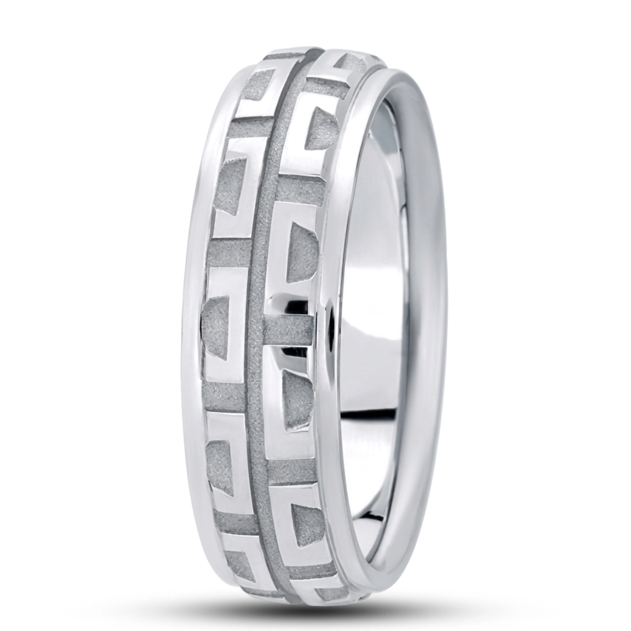 10K white gold 7mm. high polish fancy-carved-diamond-cut-wedding-band - alternate view 2