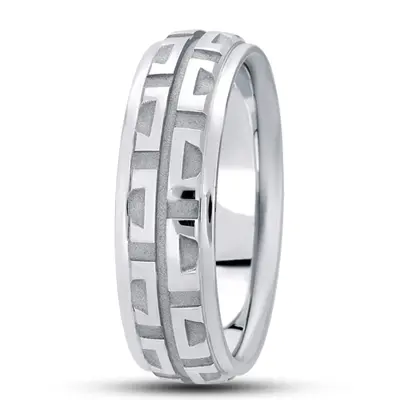 10K white gold 7mm. high polish fancy-carved-diamond-cut-wedding-band - alternate view 2 thumbnail