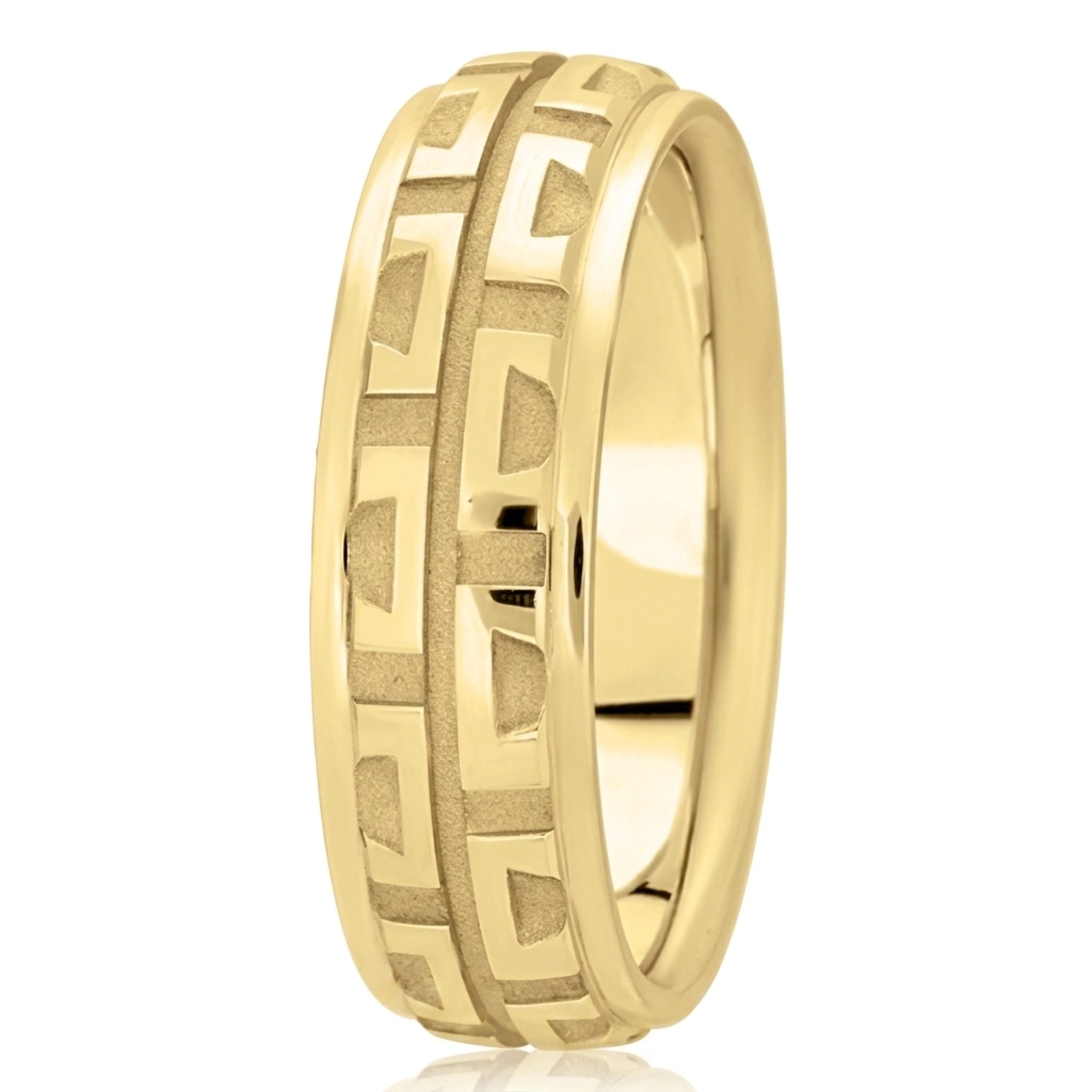 10K yellow gold 7mm. high polish fancy-carved-diamond-cut-wedding-band - alternate view 3