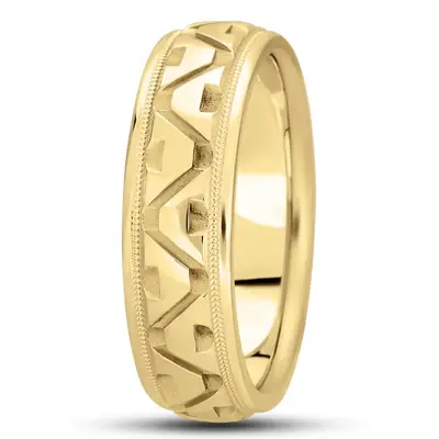10K yellow gold 7mm. high polish fancy-carved-diamond-cut-wedding-band - alternate view 3 thumbnail