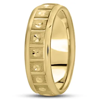 10K yellow gold 7mm. cross satin fancy-carved-diamond-cut-wedding-ring - alternate view 3 thumbnail