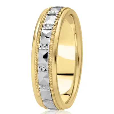 Chic Two-Color Fancy Carved Wedding Band 