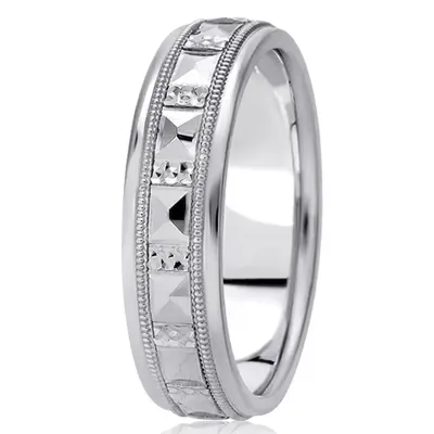 10K white gold 6.5mm high polish diamond-cut-fancy-carved-wedding-band - alternate view 2 thumbnail