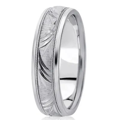 10K white gold 6.5mm cross satin fancy-carved-diamond-cut-wedding-band - alternate view 5 thumbnail