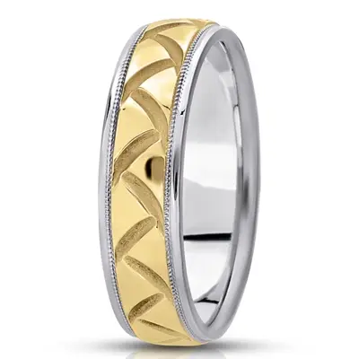 Exquisite Diagonal Cut Carved Design Wedding Band 