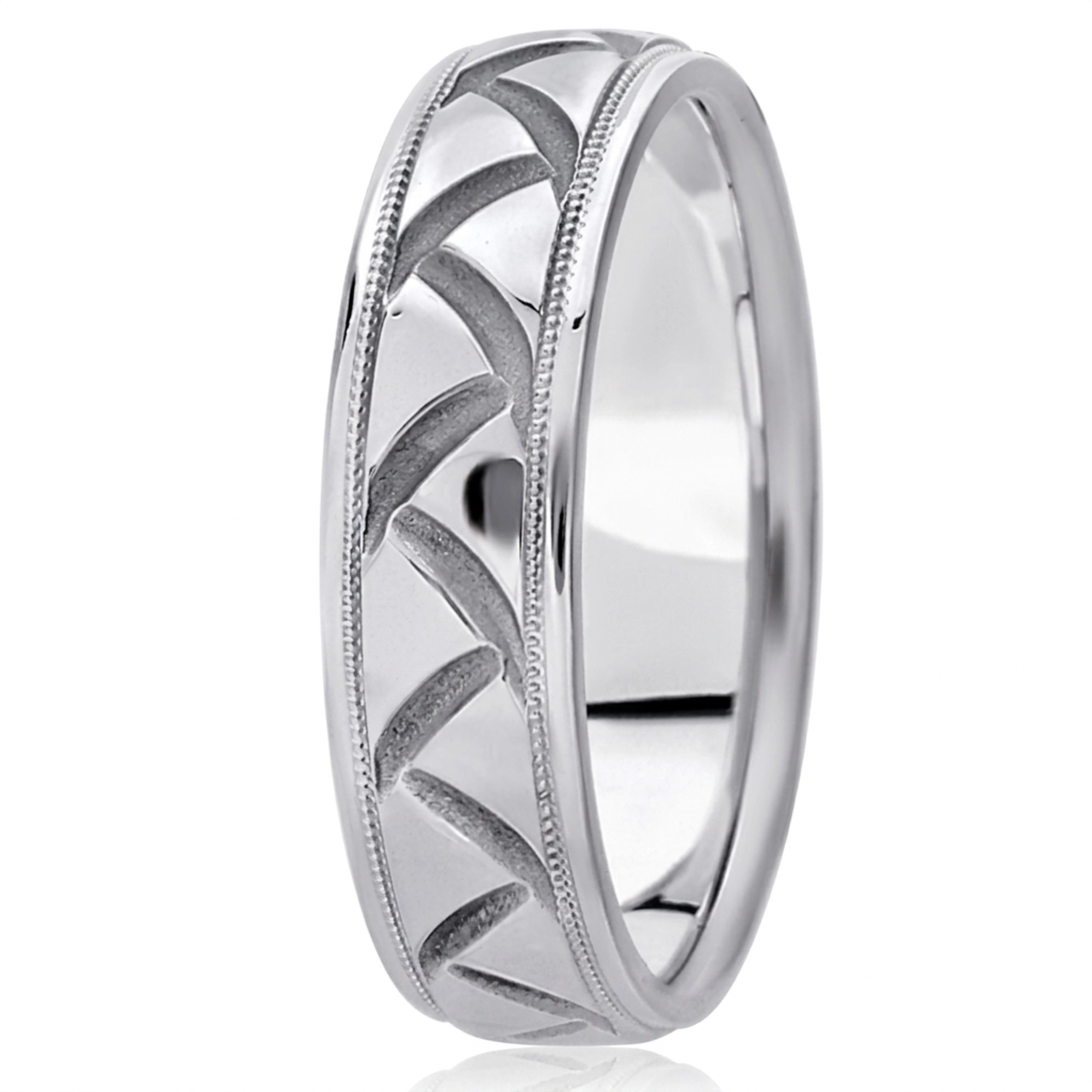 10K white gold 7mm. high polish fancy-carved-diamond-cut-wedding-ring - alternate view 2