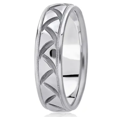 10K white gold 7mm. high polish fancy-carved-diamond-cut-wedding-ring - alternate view 2 thumbnail