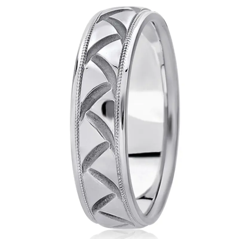 10K white gold 7mm. high polish fancy-carved-diamond-cut-wedding-ring - alternate view 2