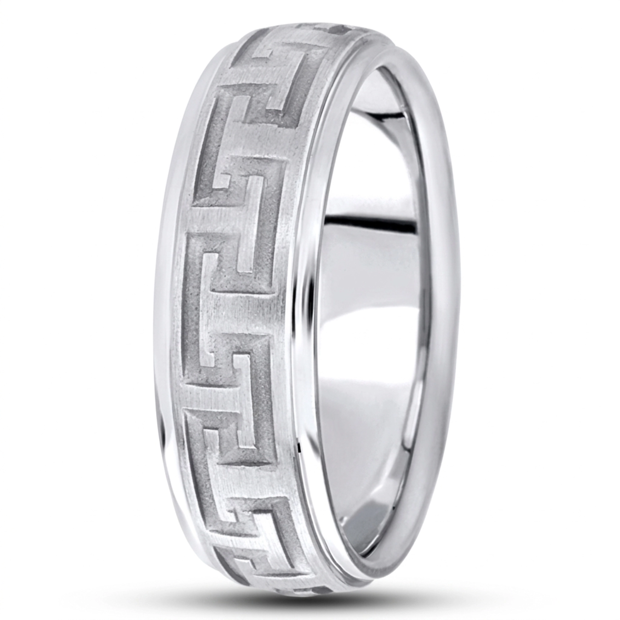 10K white gold 7mm. satin fancy-carved-diamond-cut-wedding-ring - main view