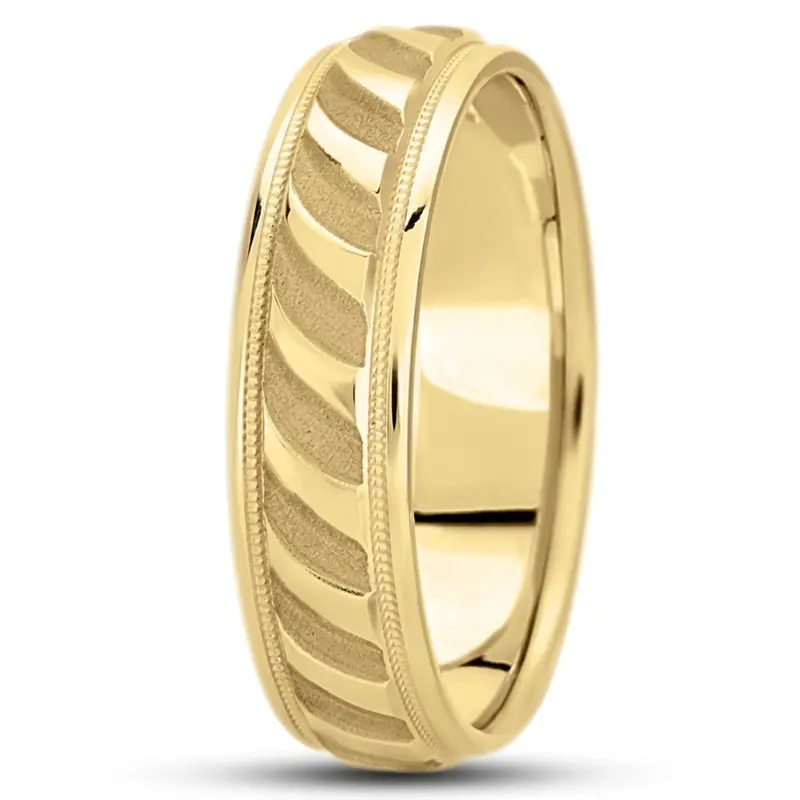 14K yellow gold 7mm. sand blast fancy-carved-diamond-cut-wedding-ring - alternate view 3