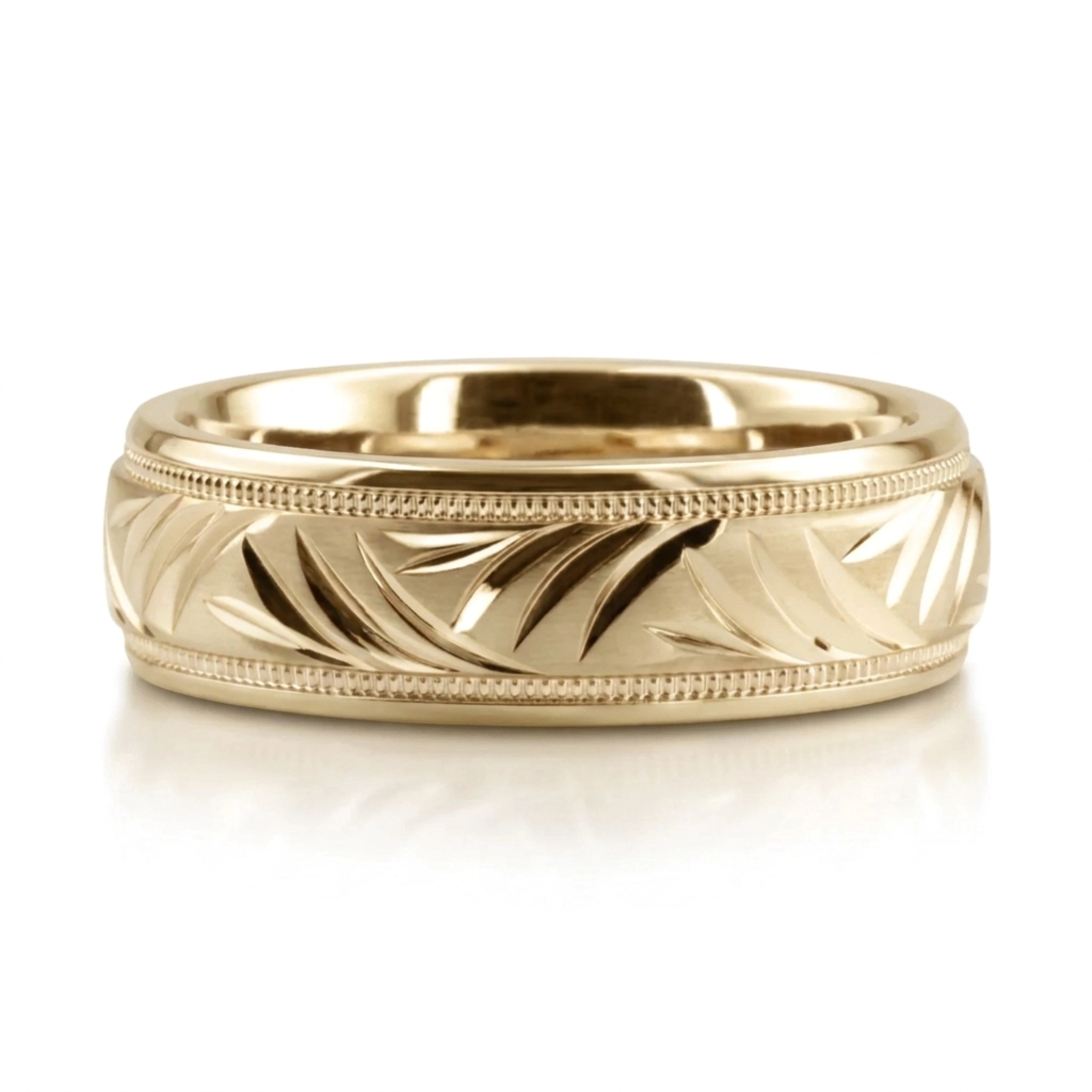 10K yellow gold 6mm. cross satin fancy-carved-diamond-cut-wedding-band - alternate view 4