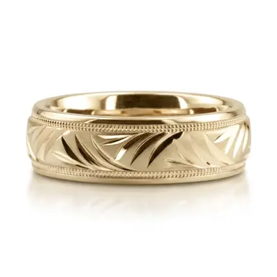 10K yellow gold 6mm. cross satin fancy-carved-diamond-cut-wedding-band - alternate view 4 thumbnail
