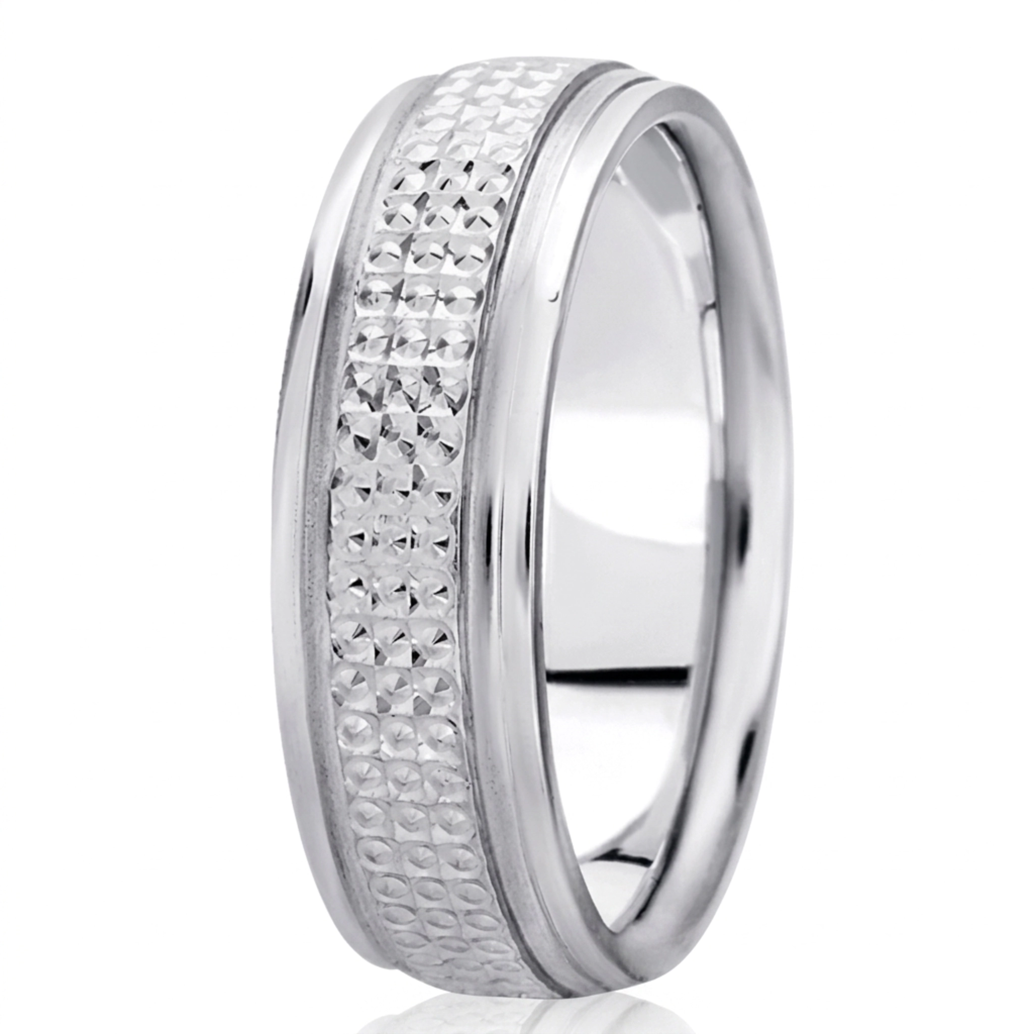 10K white gold 7mm. high polish fancy-carved-diamond-cut-wedding-band - alternate view 2