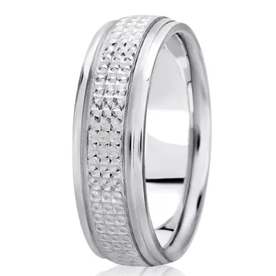 10K white gold 7mm. high polish fancy-carved-diamond-cut-wedding-band - alternate view 2 thumbnail