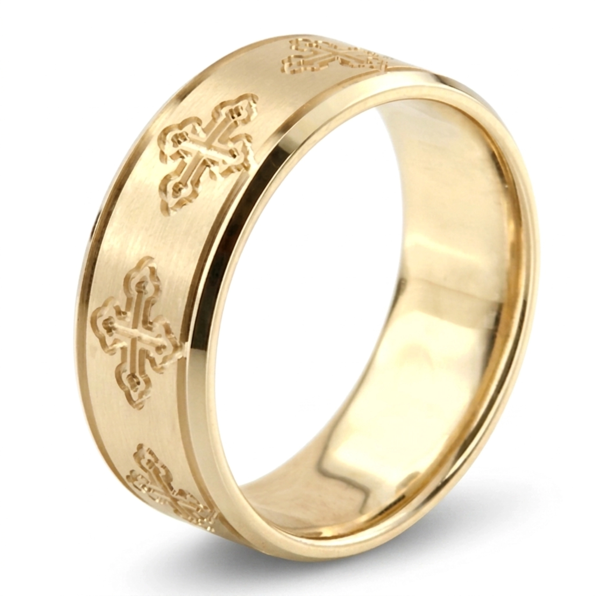 10K yellow gold 8mm. satin Cross-Cut-Designer-Wedding-Band - alternate view 5
