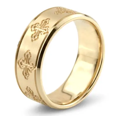 10K yellow gold 8mm. satin Cross-Cut-Designer-Wedding-Band - alternate view 5 thumbnail