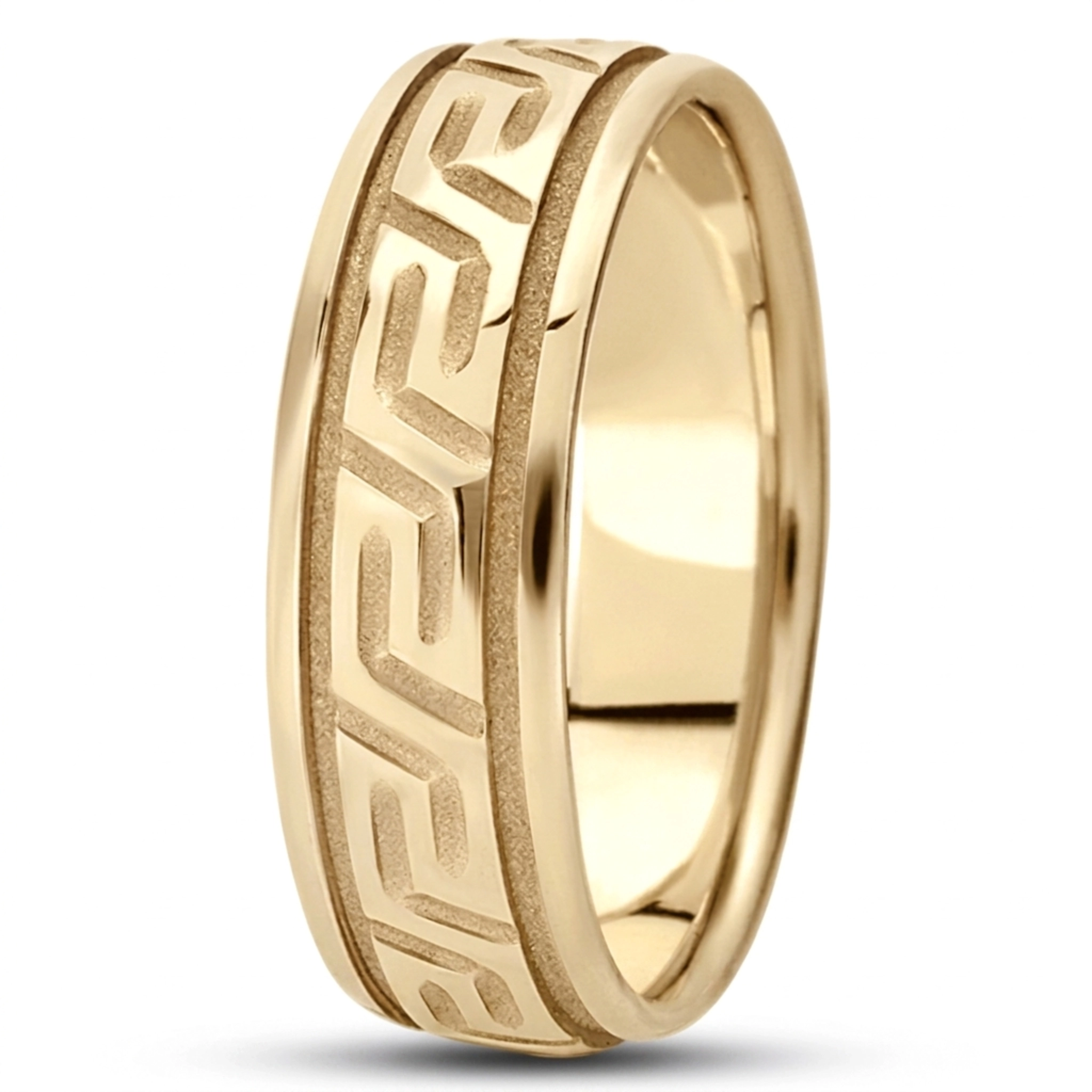 10K yellow gold 7mm. high polish fancy-carved-diamond-cut-wedding-ring - alternate view 6